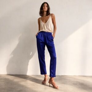 Raquel Allegra NWT Trapunto Pebble Satin Pant Squid Ink Blue Size 0 / S